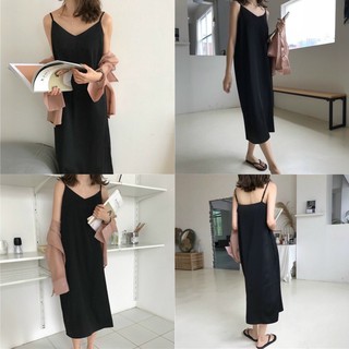 Váy suông 2 dây lụa xẻ QC - kèm ảnh thật