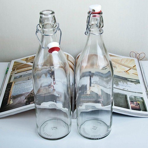 Chai thủy tinh tròn 1 lít nắp gài khổng lồ / Bình thủy tinh 1 lít nắp gài kín đựng mật ong, nước det