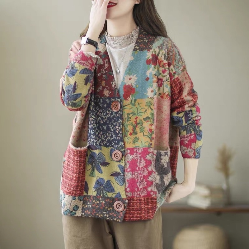 Cardigan hoạ tiết vintage