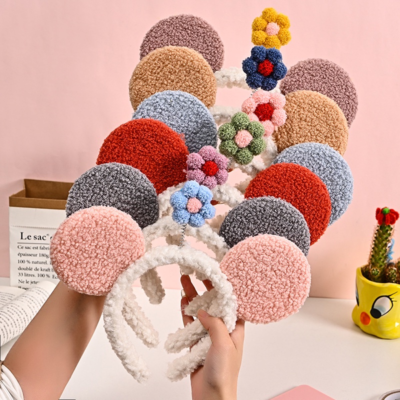Băng Đô Cài Tóc Hình Tai Chuột Mickey Đính Hoa Dễ Thương Cho Nữ