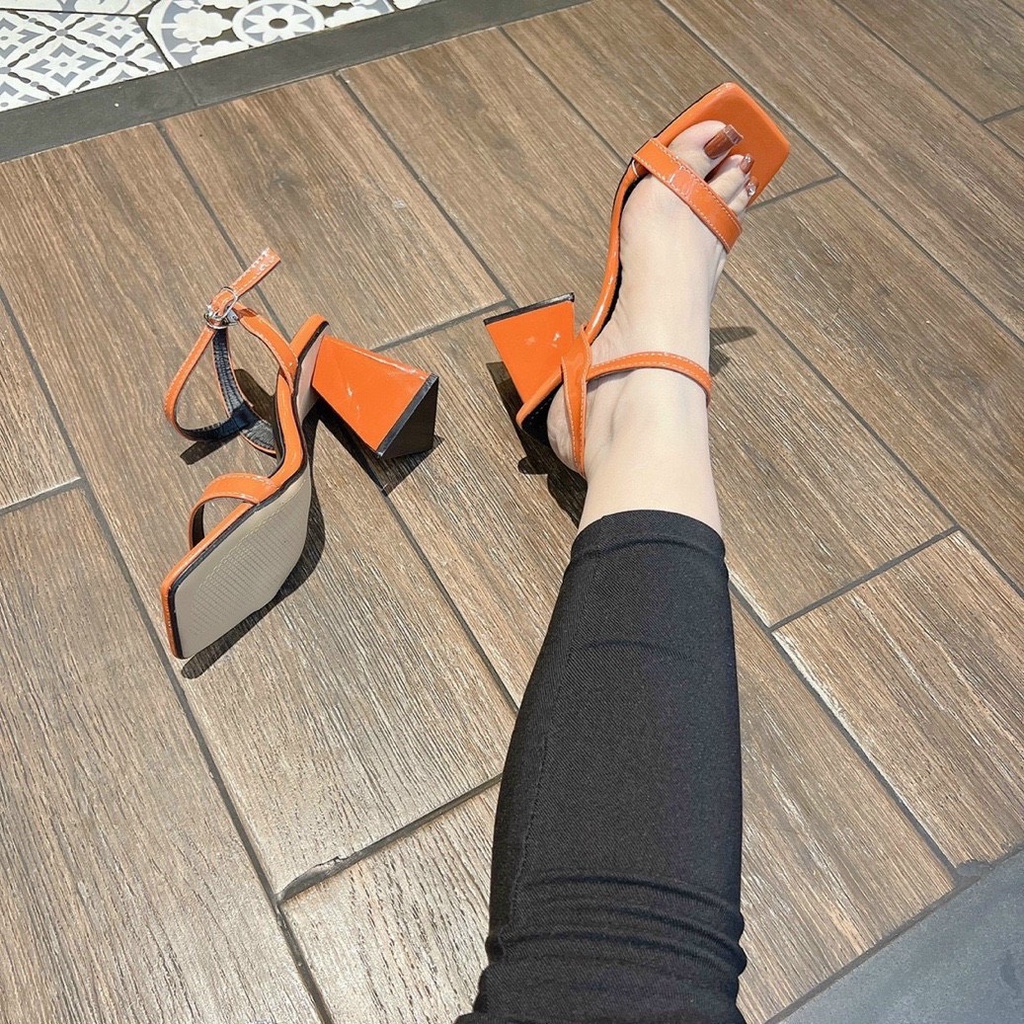 Giày cao gót nữ đế vuông thắt nơ 7 phân, giày sandal 7 phân siêu hot 2022