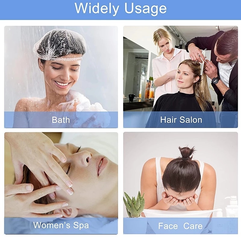 Set 50/100 Mũ Trùm Tóc Bằng PE Dày Dặn Trong Suốt Chống Nước Dùng Một Lần Đa Ứng Dụng