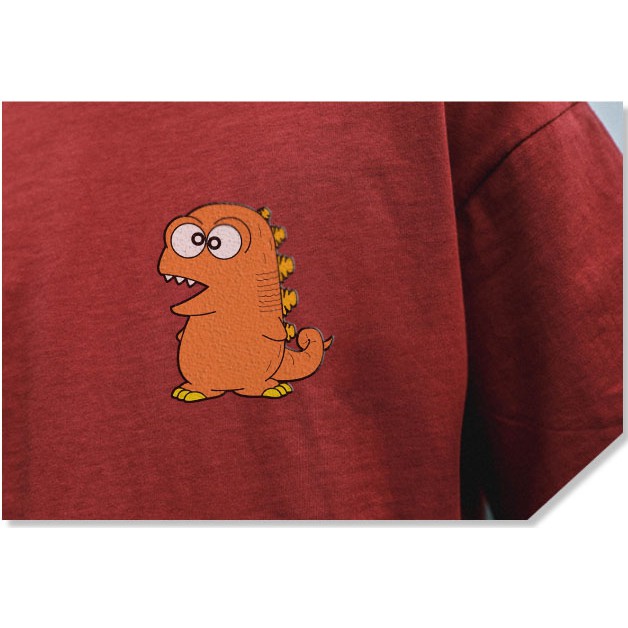 Áo thun cotton 100% oversize tay lỡ màu Đỏ Đô Unisex nam nữ Khung long Siêu cute - áo phông basic streetwear