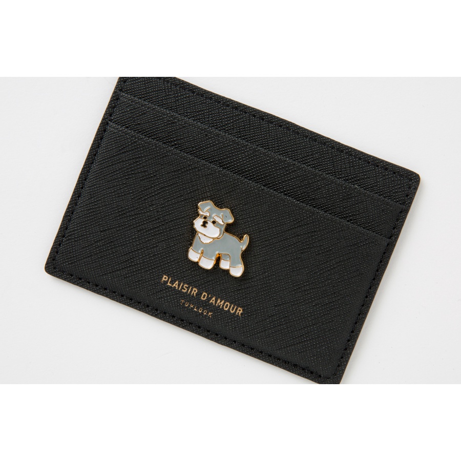 Ví Đựng Thẻ Artbox Hàn Quốc Màu Nâu Đính Huy Hiệu Hình Cún Schnauzer Dễ Thương Đơn Giản