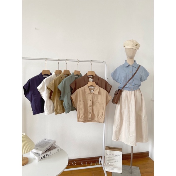 ÁO SƠ MI CỘC TAY CROPTOP CHUN GẤU | FREE SHIP ĐƠN TỪ 50k |