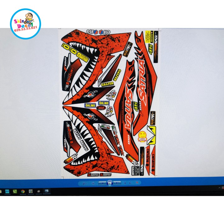 Tem xe satria fi cá mập dán xe đen