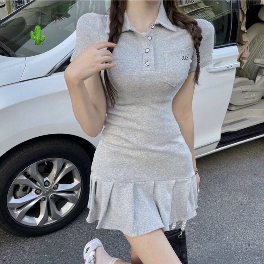 Đầm polo body dưới xếp ly xòe nhẹ cực xinh , chất thun bozip mềm mịn