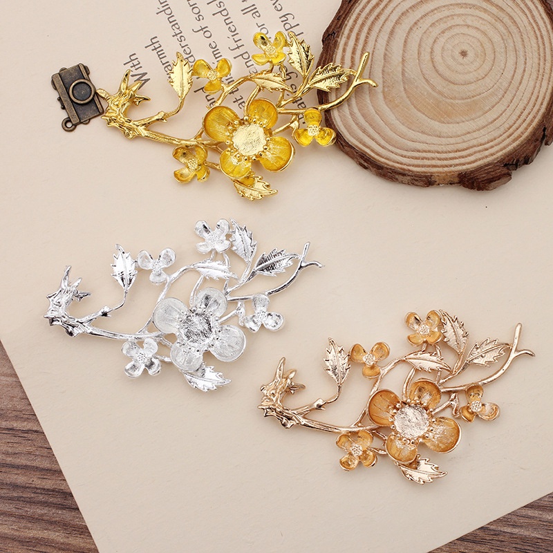 Phiến đúc họa tiết cành mai 77*47mm nguyên liệu làm trâm làm trang sức cổ trang cosplay cổ phục có màu KC