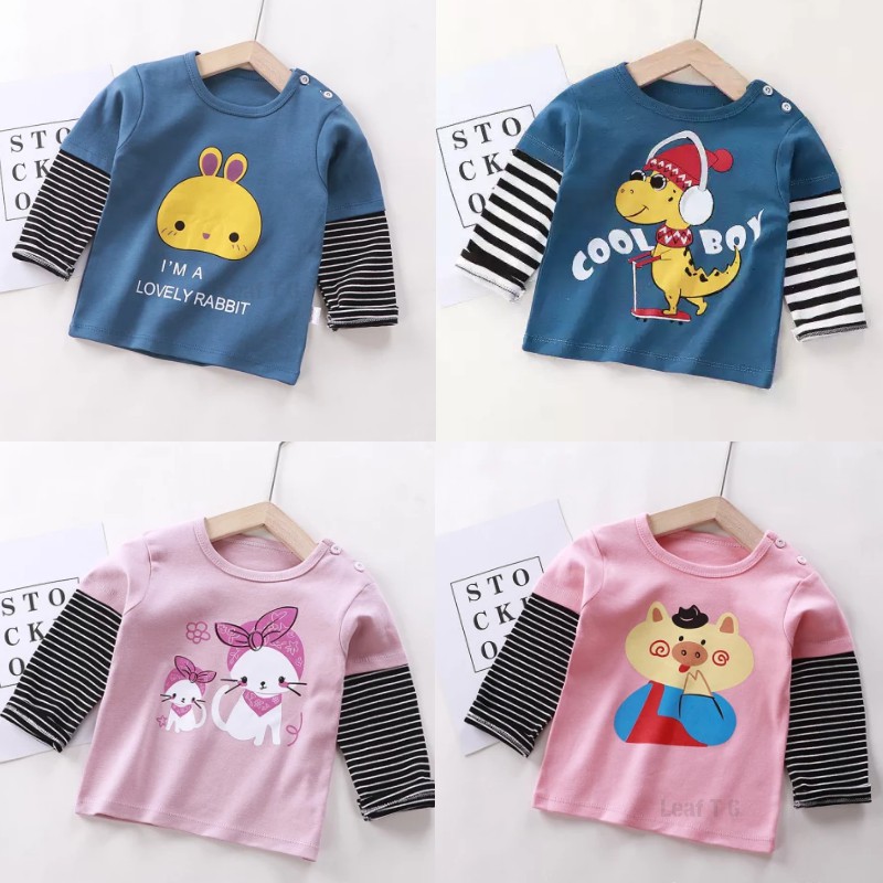 Cotton Cartoon Girl Boy Clothing Underwear Pyjamas Áo Thun Tay Dài Thời Trang Hàn Quốc 2020 Cho Bé Trai 1-7 Tuổi