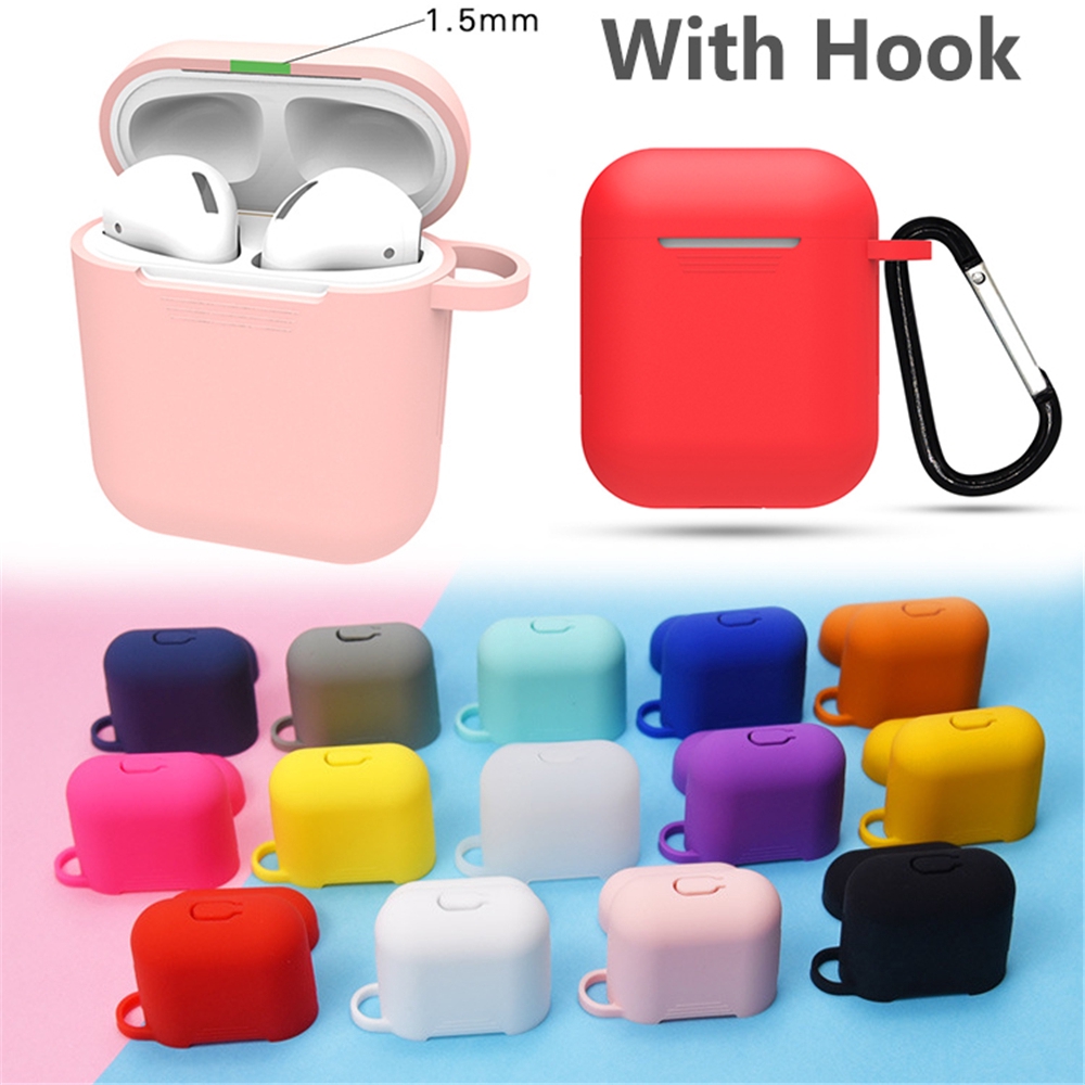 Vỏ silicone chống trơn trượt bảo vệ hộp tai nghe AirPods kèm móc đa năng