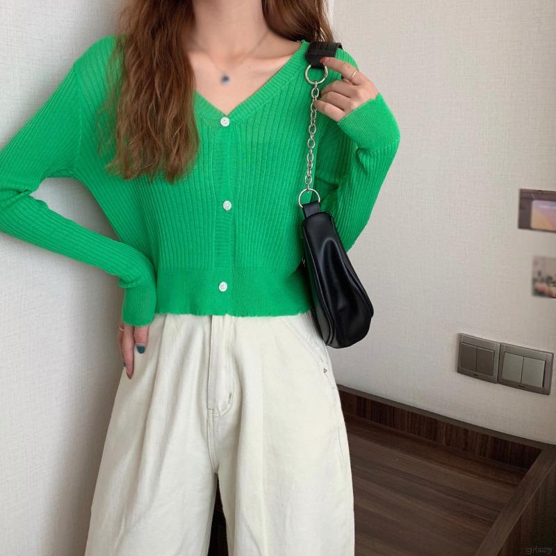 Áo Khoác Cardigan Dệt Kim Tay Dài Dáng Ôm Màu Trơn Đơn Giản Thời Trang Hàn Quốc Cho Nữ