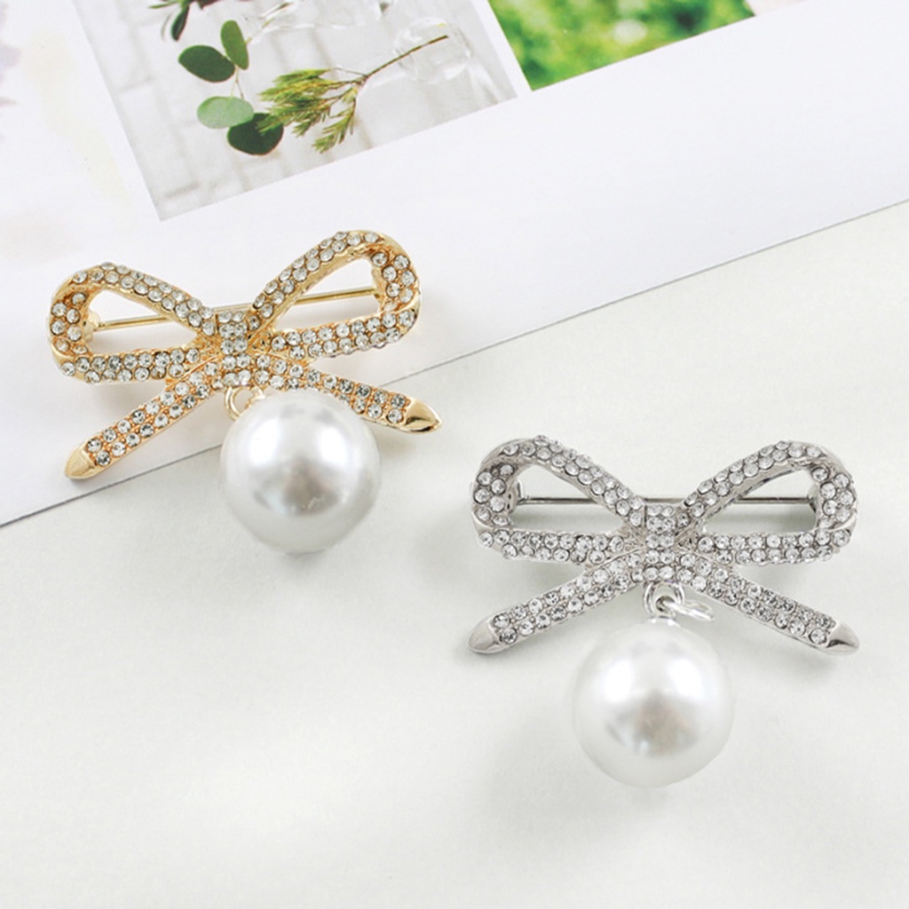 Ghim Cài Áo Hình Nơ Đính Ngọc Trai Nhân Tạo Thời Trang