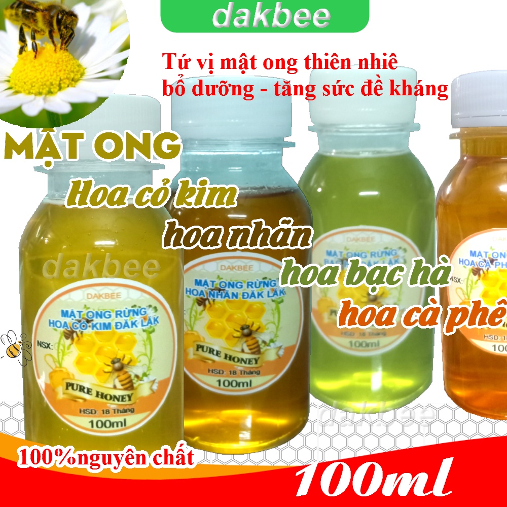 4 x 100ml các loại mật ong hoa cà phê - bạc hà - cỏ kim - nhãn, tăng cường sức đề kháng cơ thể