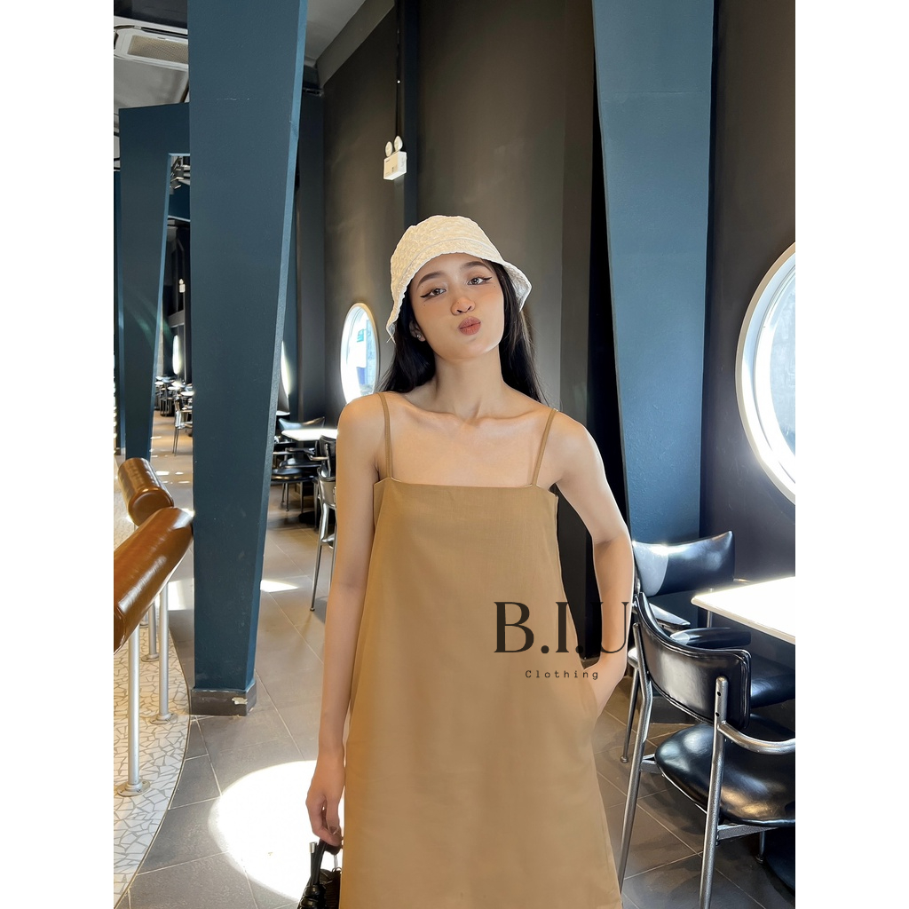 Đầm hai dây form suông rộng dáng dài basic style ullzang chất vải linen BB0017 BIU Clothing