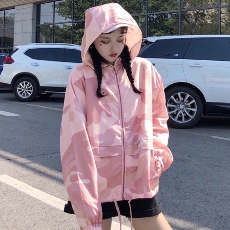 Áo khoác gió hồng loang style Korean freesize