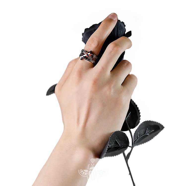 Nhẫn Đính Kim Cương Đỏ Phong Cách Hip Hop Âu Mỹ Cá Tính Cho Nam Và Nữ