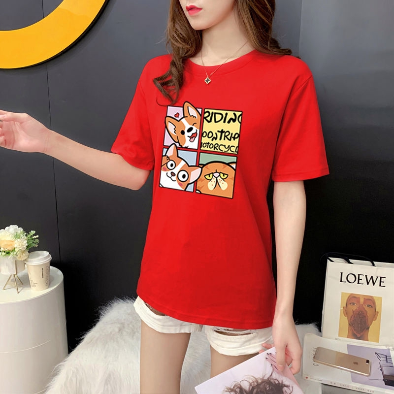 Áo Thun Cổ Tròn Tay Ngắn In Hình Cún Corgi