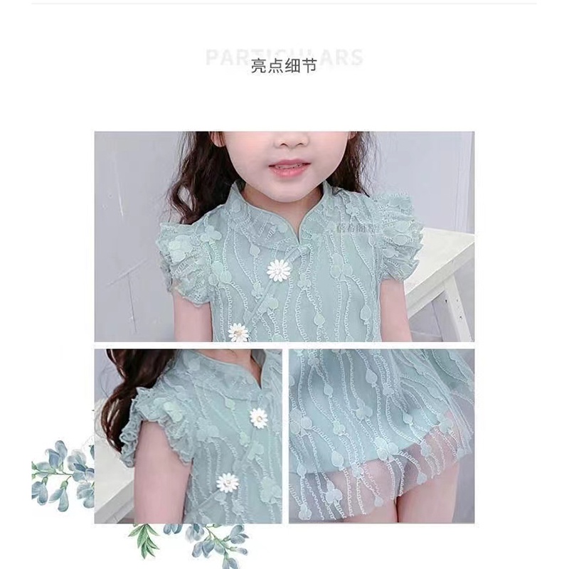Đầm sườn xám phối ren xinh xắn cho bé gái năm mới