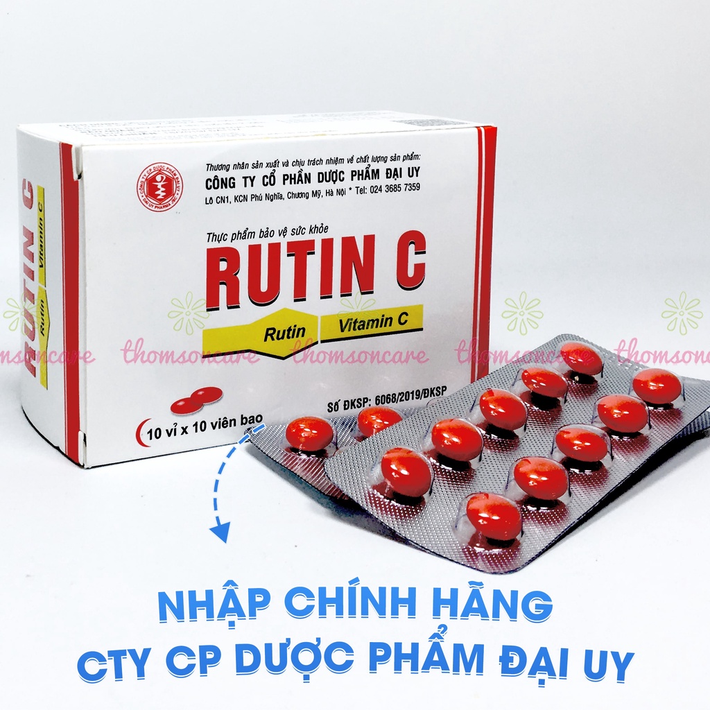 Rutin C Đại Uy - bổ sung vitamin C, giúp tăng cường sức đề kháng, phòng ngừa nhiệt miệng, táo bón - Hộp 100 viên