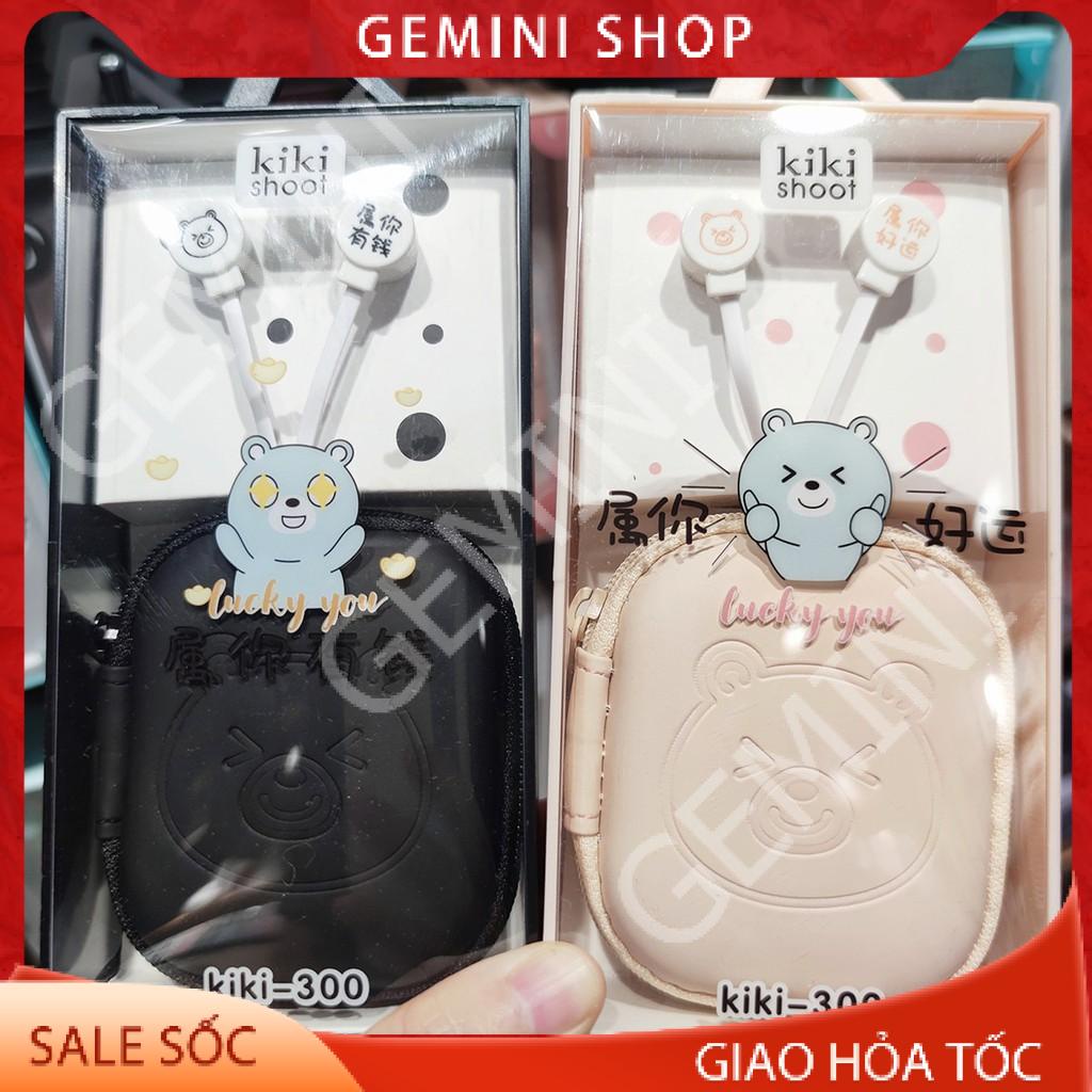 Tai Nghe Nhét cắm dây 3.5mm KiKi-300 Có Mic tặng hộp đựng Họa Tiết Hoạt Hình cho điện thoại và các thiết bị Gemini Shop