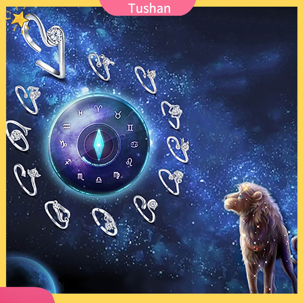 Nhẫn mạ bạc thời trang nam nữ hình chòm sao hoàng đạo