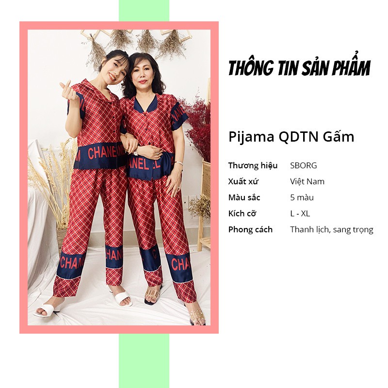 Đồ bộ mặc nhà SBORG bộ pijama lụa satin họa tiết sang trọng tay ngắn quần dài có túi sâu 50-65kg quà tặng mẹ và vợ