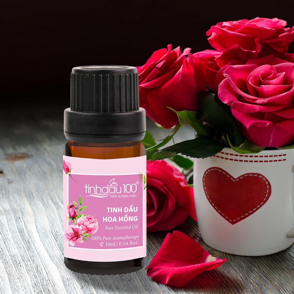 Tinh dầu hoa hồng Tinh Dầu 100 nguyên chất xông phòng ngủ, xông mặt, massage dưỡng da hương thơm quyến rũ 10ml