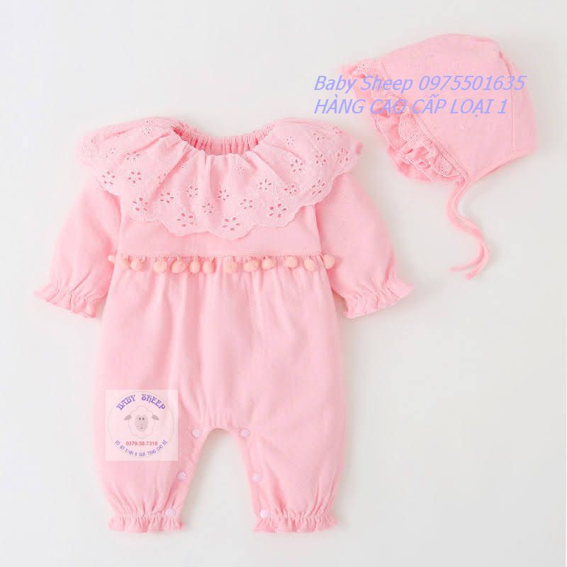 (Tặng Mũ Tiểu Thư) Body cotton thông hơi cao cấp họa tiết cổ bèo hạt bông cho bé gái 3-14kg Babysheep hàng cao cấp