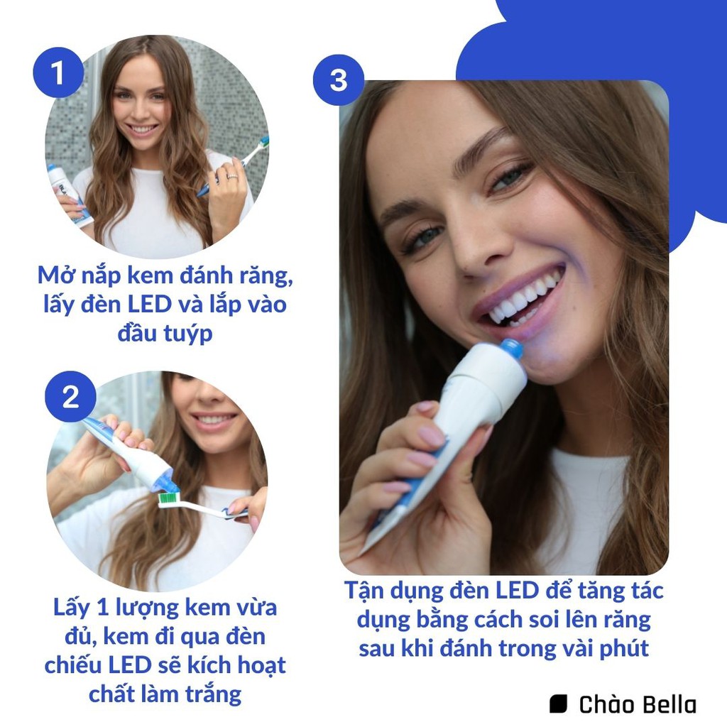 Kem Đánh Răng Kèm Đèn Led BLANX White &amp; Protect Trắng Răng Tự Nhiên Bằng Công Nghệ Ánh Sáng Không Mài Mòn Men Răng 50ml