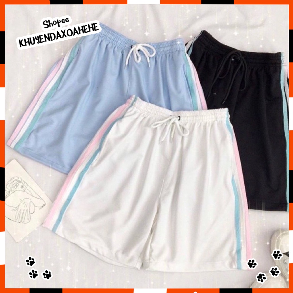 Q003 Quần đùi 3 sọc màu dây rút short ngắn ống rộng Ulzzang, quần sooc nữ thể thao trẻ trung Hàn Quốc cute xinh xắn