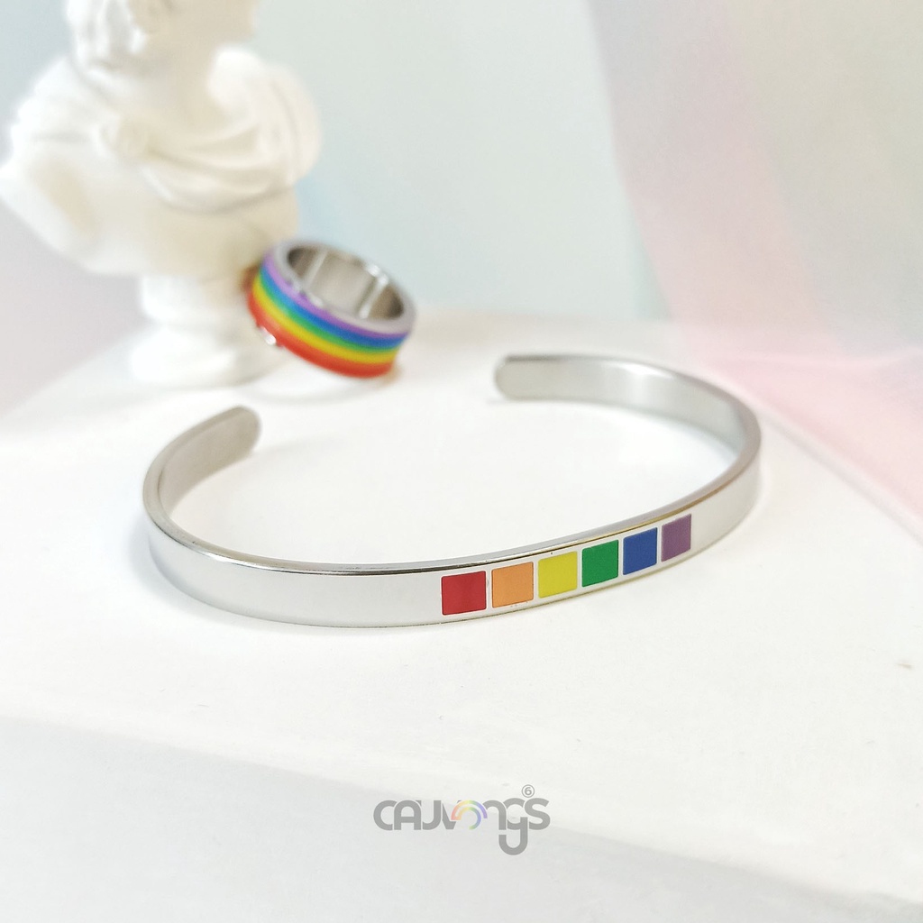 Vòng tay lắc tay màu cầu vồng pride rainbow thép titan không rỉ