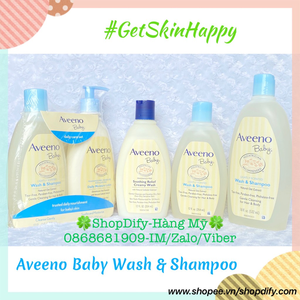 Sữa Tắm Gội &amp; Dưỡng Ẩm Cho Bé Aveeno Baby Wash &amp; Shampoo Lightly Scented, Daily Moisture Lotion, Soothing Relief Creamy