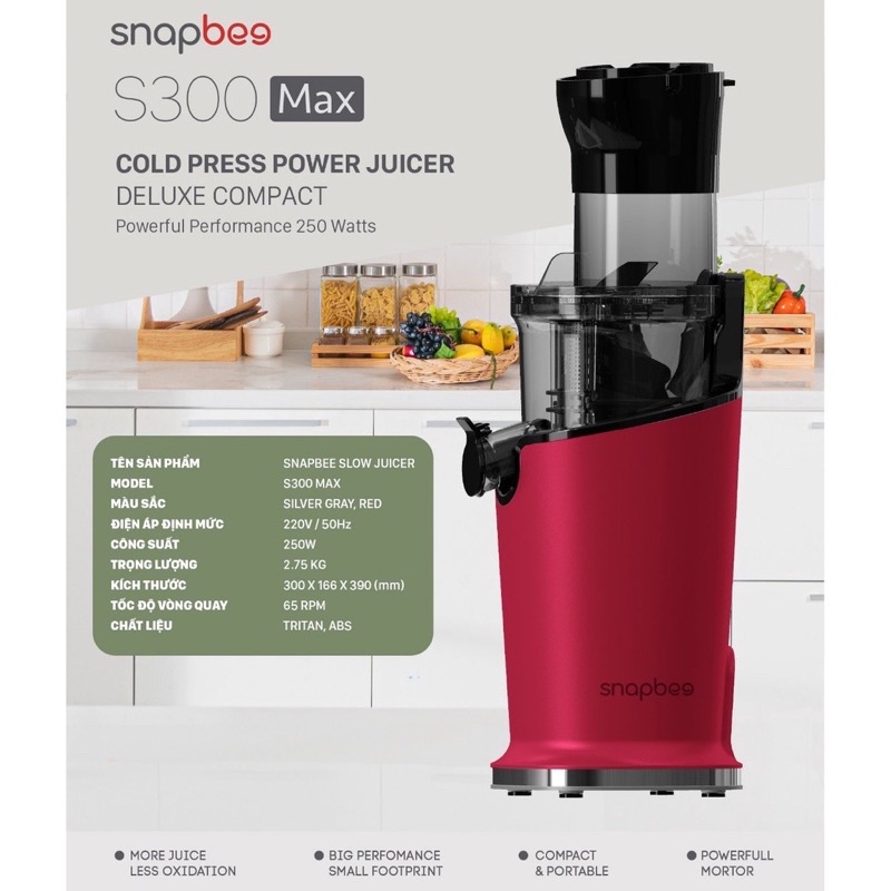 Máy ép chậm Snapbee S300 Max2022 ép kiệt bã ,nhỏ gọn
