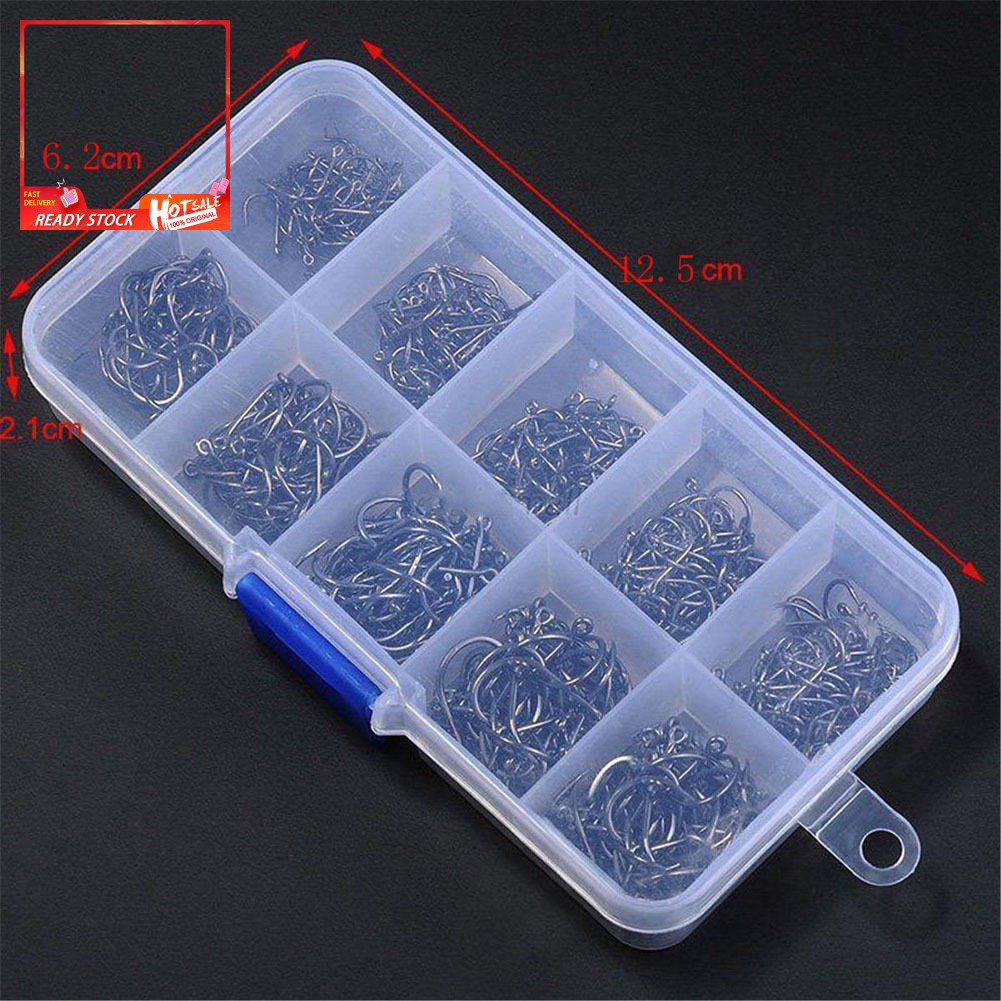 Hộp 500 Lưỡi Câu 10 Kích Cỡ Bằng Thép Các Bon