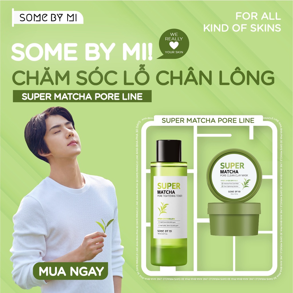Bộ 2 Sản Phẩm Kiềm Dầu, Se Khít Lỗ Chân Lông Some By Mi Super Matcha Pore (Mặt Nạ Đất Sét + Toner )