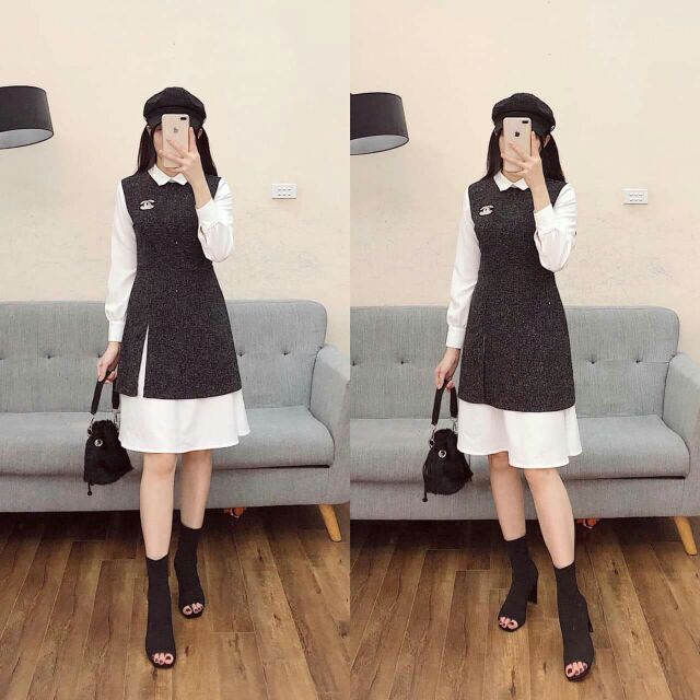váy dạ phối sơ mi