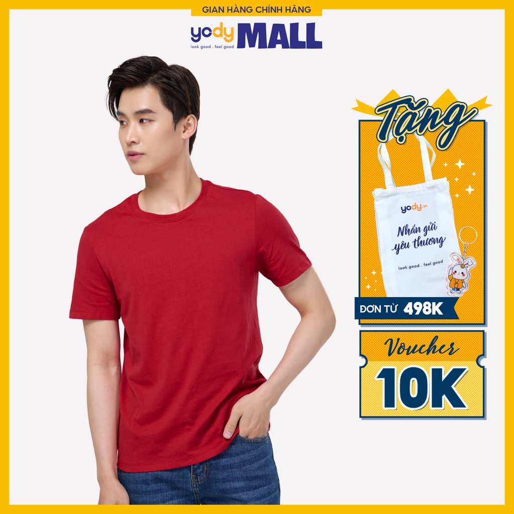 Áo thun nam trơn YODY cổ tròn chất vải cotton mềm mịn co dãn TSM5289