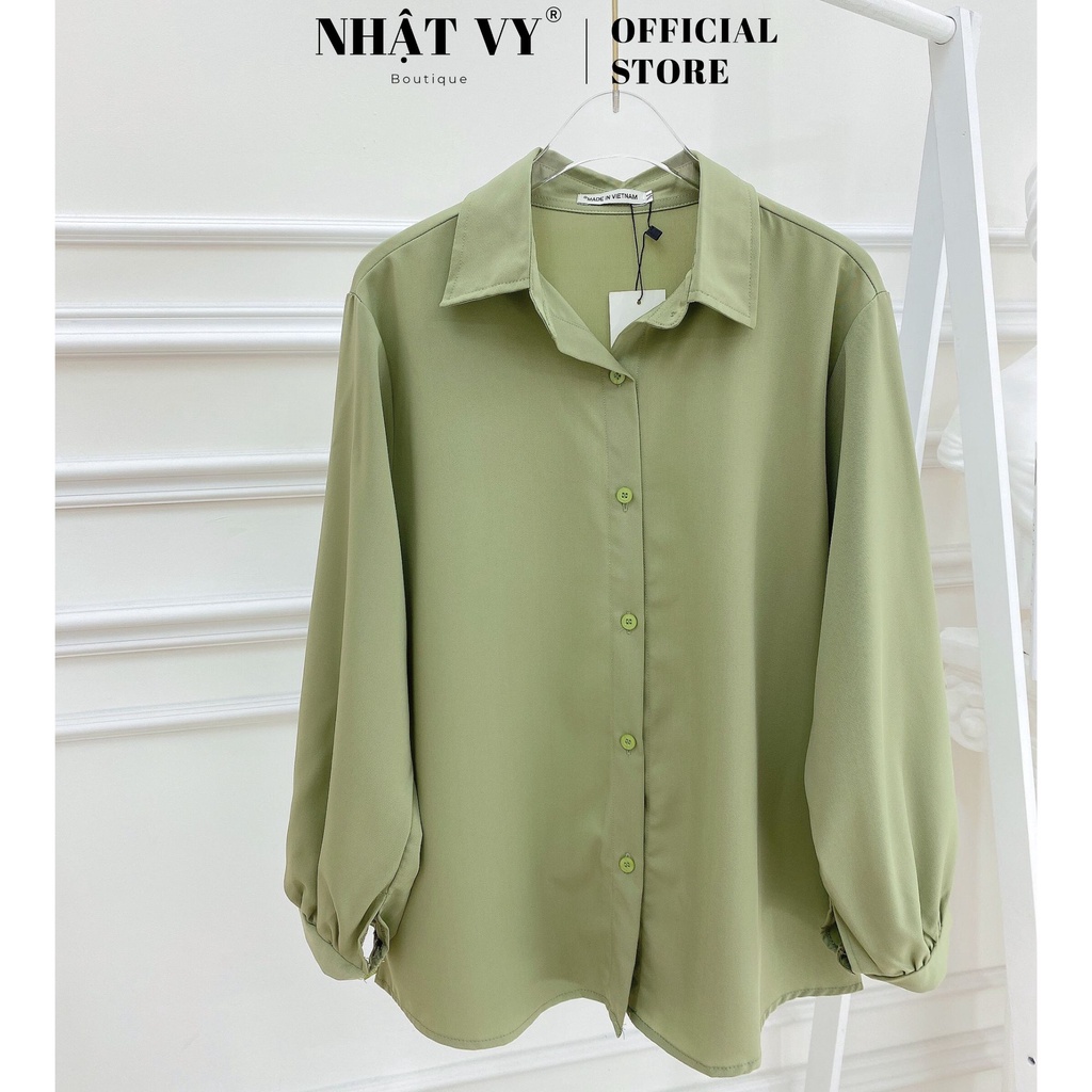 Áo Sơ Mi Phù Hợp Đi Chơi, Công Sở NHẬT VY Tay Dài Kiểu Dáng Đơn Giản Chất Cotton Màu Nude, Đen, Trắng, Xanh Bơ - D2424