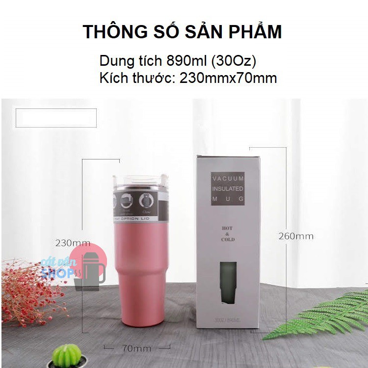 Ly giữ nhiệt TYESO 890ml nắp xoay 3 công dụng kèm ống hút nhựa