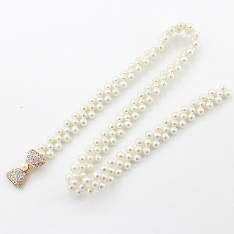 Thắt lưng đàn hồi đính đá ngọc trai nhân tạo phối khóa kim loại thời trang cho nữ