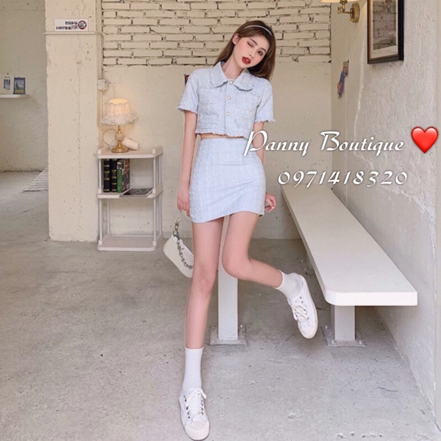 [Order có ảnh thật] Set tweed xanh pastel áo croptop kèm chân váy 🐳,  style ulzzang Hàn Quốc 🌻 Panny Boutique 🌻 | BigBuy360 - bigbuy360.vn