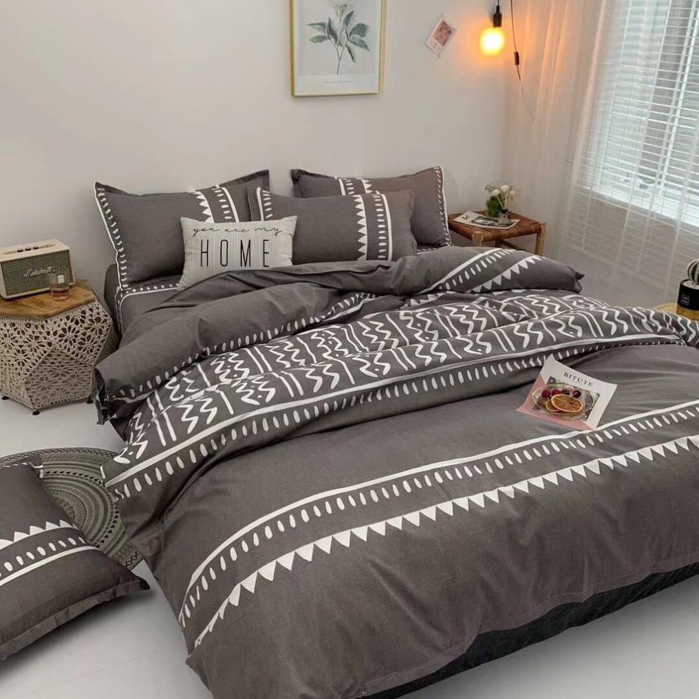Trọn Bộ 4 Món Chăn Ga Gối Mền Cotton Poly. Thương Hiệu Evily Mẫu HOẠ TIẾT PHỐI XÁM sang trọng,sang chảnh - EvilyDecor