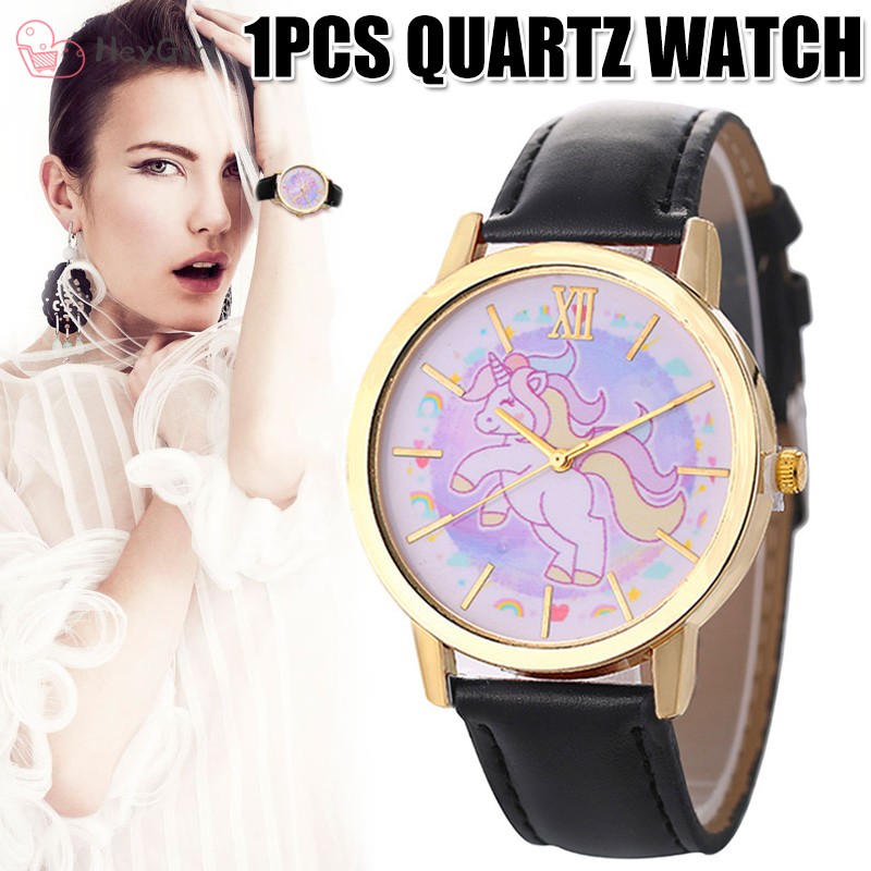 Women Watch Watches Happy Unicorn Cartoon Watch Leather Strap Quartz Watch