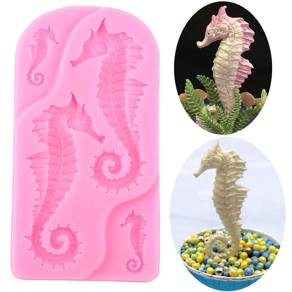 1 Khuôn Nướng Bánh Hình Cá Ngựa 3D Bằng Silicone Cấp Thực Phẩm An Toàn