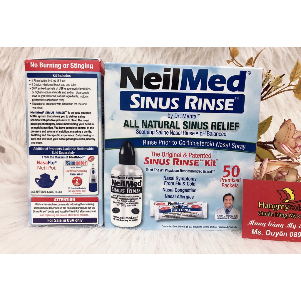 (có bill nhập)Bình rửa mũi Neilmed 240ml kèm 50 gói muối