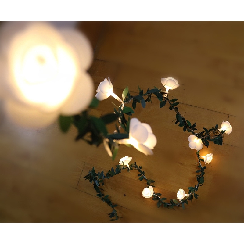 Simulated Green Leaf Rattan Rose Rattan LED Lamp DIY Garland Home Decor