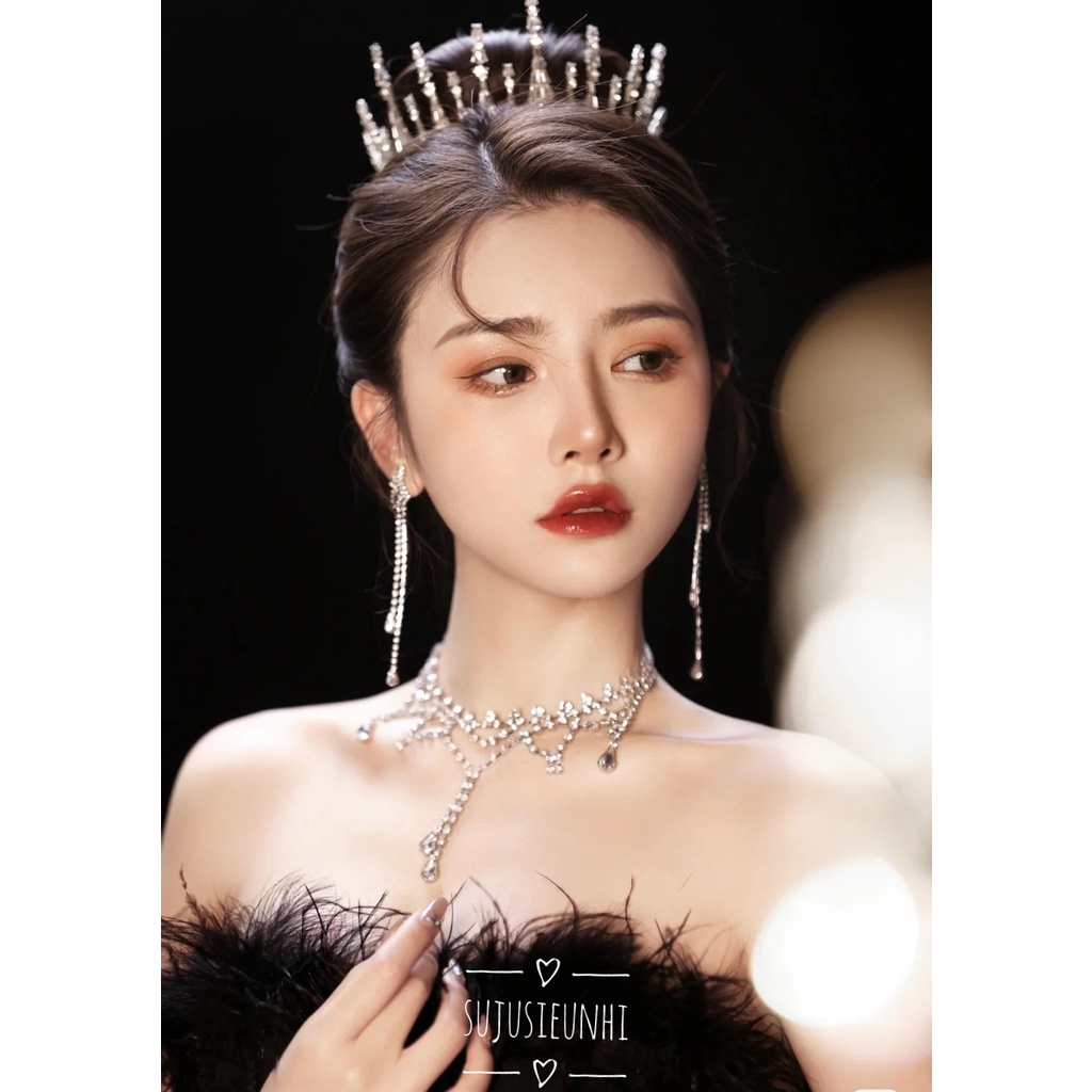 Vòng cổ choker đính đá xen kẽ đi dự tiệc/ dây chuyền sang trọng cho nữ