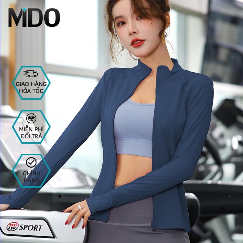 Áo khoác jacket nữ thể thao dài tay phối lưới Mido K15, áo tập gym yoga nữ thu đông chất liệu co giãn