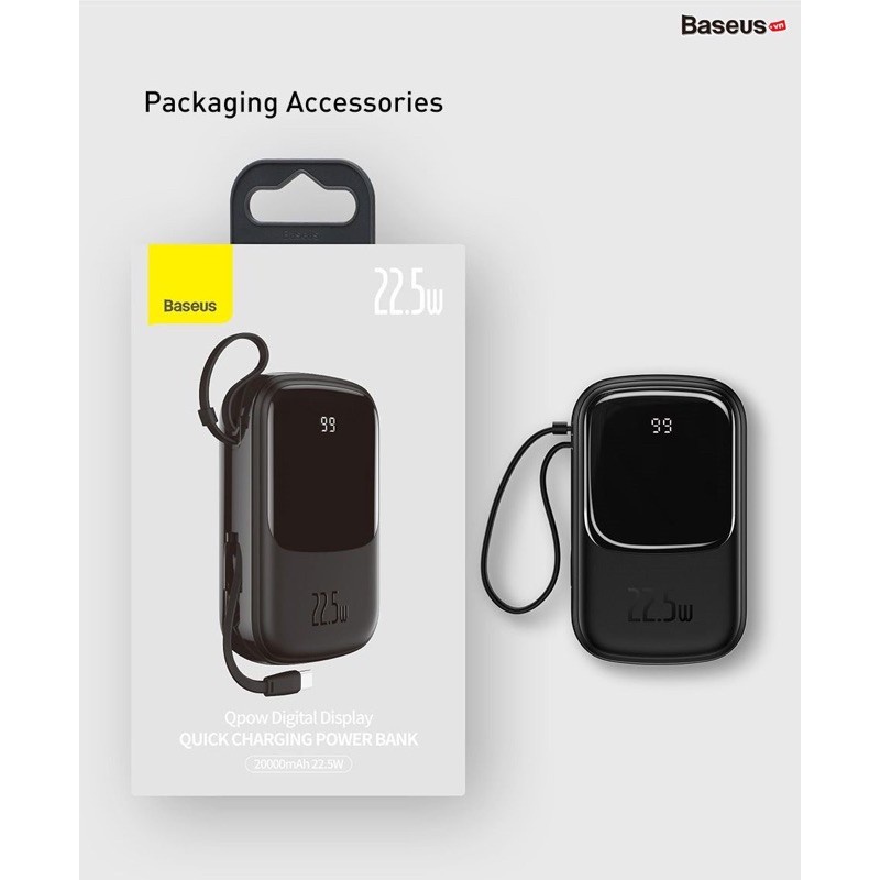 🌟 Pin sạc dự phòng Baseus 20000mAh - 22,5W PD tích hợp sẵn cáp cho điện thoại thiết kế Tinh tế,thuận tiện mang theo.