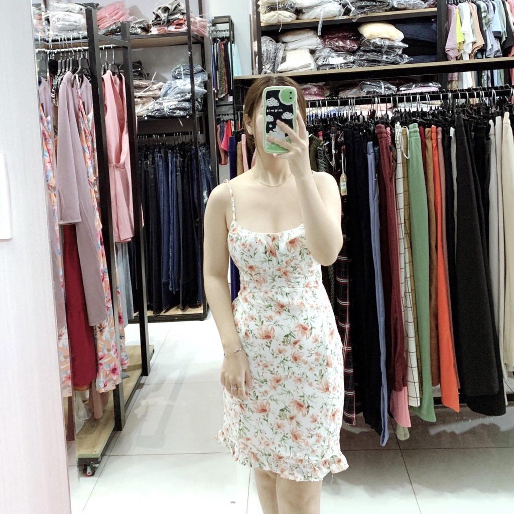 Đầm hai dây nữ hoa nhí smocking